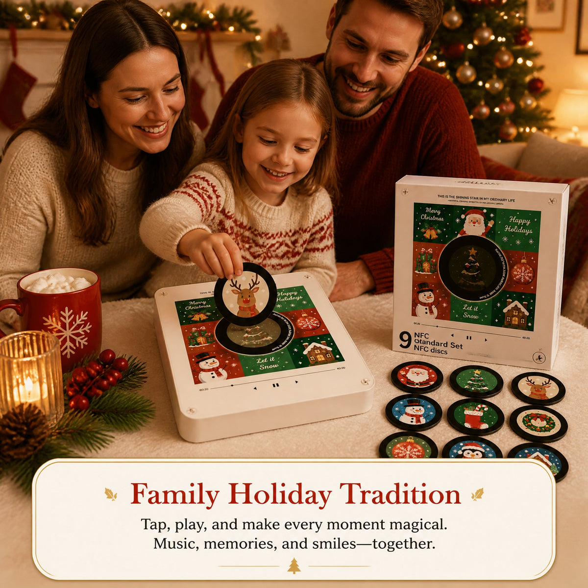Family enjoying the Christmas Vinyl Frame during the holidays
