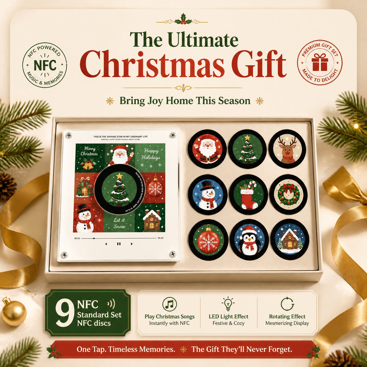 Christmas Vinyl Frame premium holiday gift set with nine NFC discs