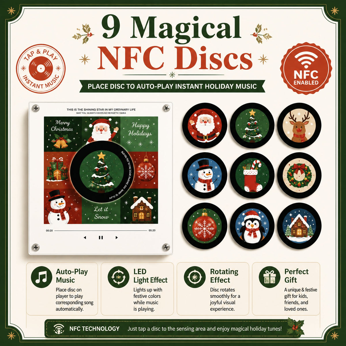 Christmas Vinyl Frame nine NFC music discs and functions